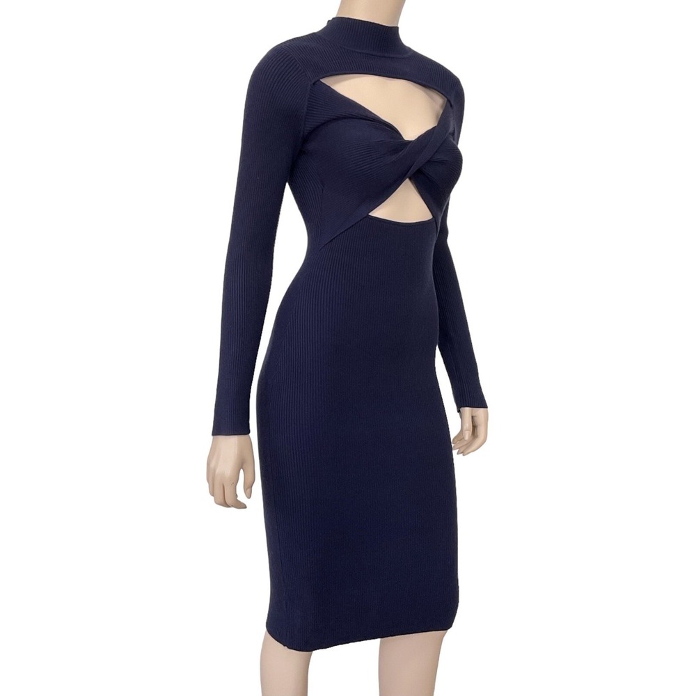 Lush Dress Women Blue Ribbed Knit Sweater Twist Cutout Midi Long Sleeve Small